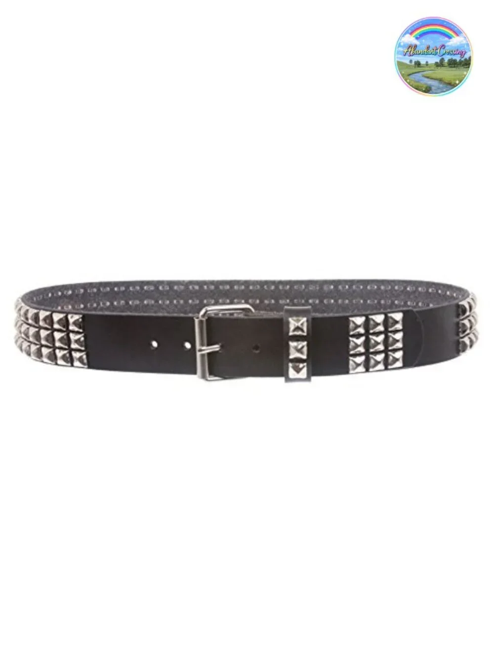 Punk Rock Studded Leather Belt - Three Row Metal Spikes, Removable Buckle